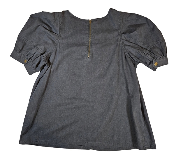 Universal Thread Puff Sleeve Denim Blouse, Black, Small - Picture 8 of 14
